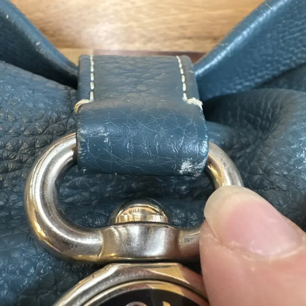 Dooney & Bourke Logo Lock Hobo Satchel Bag‎ Shoulder Purse Blue Leather READ